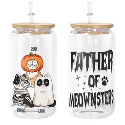 Father Of Meownsters - Personalized Clear Glass Cup - Photo 2