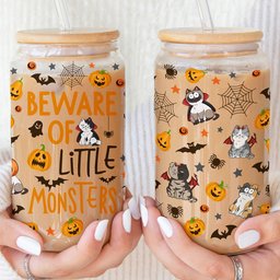 Beware Of Little Monsters Halloween Pet - Personalized Clear Glass Cup - Photo 4
