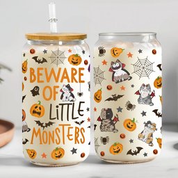 Beware Of Little Monsters Halloween Pet - Personalized Clear Glass Cup - Photo 1
