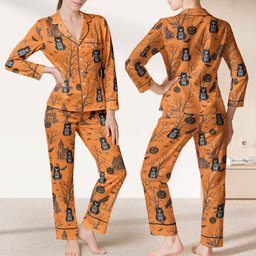 Pet Skeleton Halloween - Personalized Satin Pajama Set - Photo 2