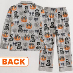 Halloween Pet Pumpkins Spiderwebs Coquette Bows - Personalized Satin Pajama Set - Photo 5