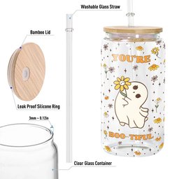 You Are Boo-Tiful Halloween Boo With Daisy Flower - Personalized Clear Glass Cup - Photo 5