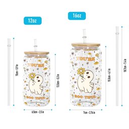 You Are Boo-Tiful Halloween Boo With Daisy Flower - Personalized Clear Glass Cup - Photo 6