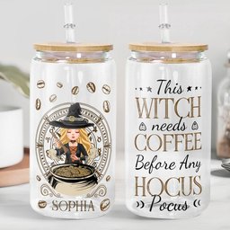 Witch Needs Coffee - Personalized Clear Glass Cup - Photo 1