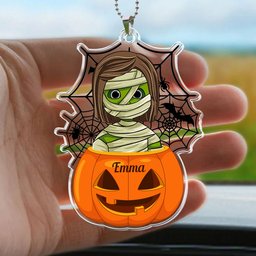 Scary Monster Kid In The Pumpkin Halloween Gift - Personalized Rear View Mirror Accessory, Halloween Ornament - Photo 5