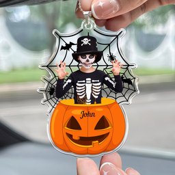 Scary Monster Kid In The Pumpkin Halloween Gift - Personalized Rear View Mirror Accessory, Halloween Ornament - Photo 4