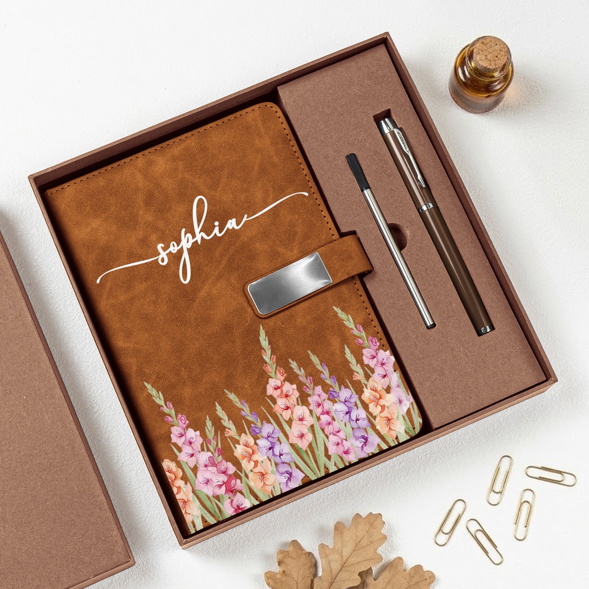 Custom Birth Flower & Name For Her, Wife, Daughter, Sister - Personalized Notebook Set - Photo 1