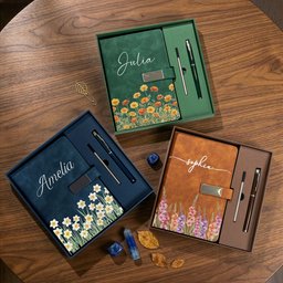 Custom Birth Flower & Name For Her, Wife, Daughter, Sister - Personalized Notebook Set - Photo 2