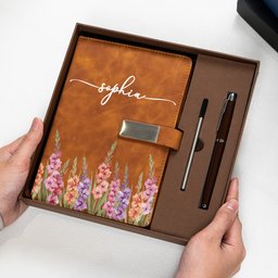 Custom Birth Flower & Name For Her, Wife, Daughter, Sister - Personalized Notebook Set - Photo 3