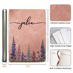 Custom Birth Flower & Name For Her, Wife, Daughter, Sister - Personalized Leather Journal - Photo 5