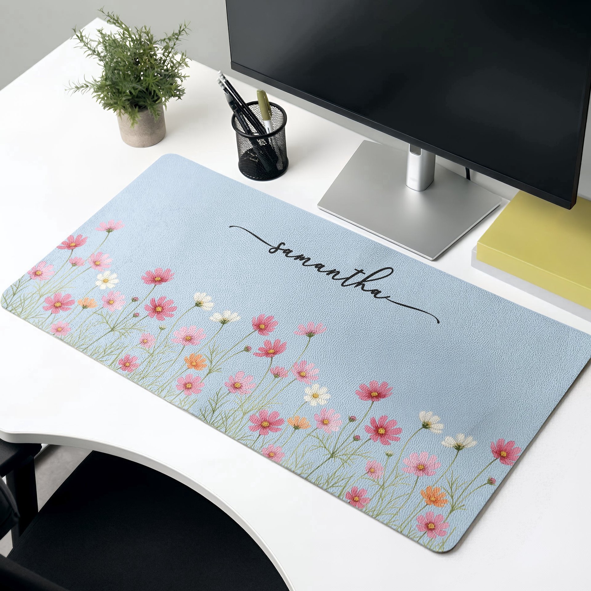 Custom Birth Flower & Name For Her, Coworkers, Friends, Teacher - Personalized Desk Mat - Photo 1