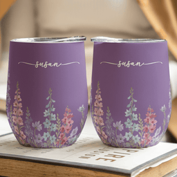 Custom Name & Birth Flower Birthday Gift For Her, Sisters, Daughter, Friends - Personalized Wine Tumbler - Photo 3