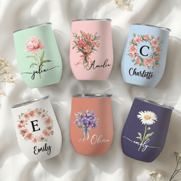 Custom Birth Flower & Name For Her, Wife, Daughter, Sister - Personalized Wine Tumbler - Photo 1
