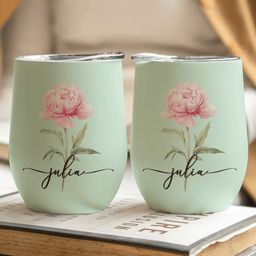 Custom Birth Flower & Name For Her, Wife, Daughter, Sister - Personalized Wine Tumbler - Photo 3