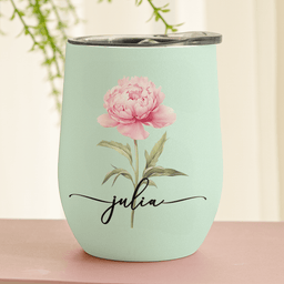 Custom Birth Flower & Name For Her, Wife, Daughter, Sister - Personalized Wine Tumbler - Photo 2
