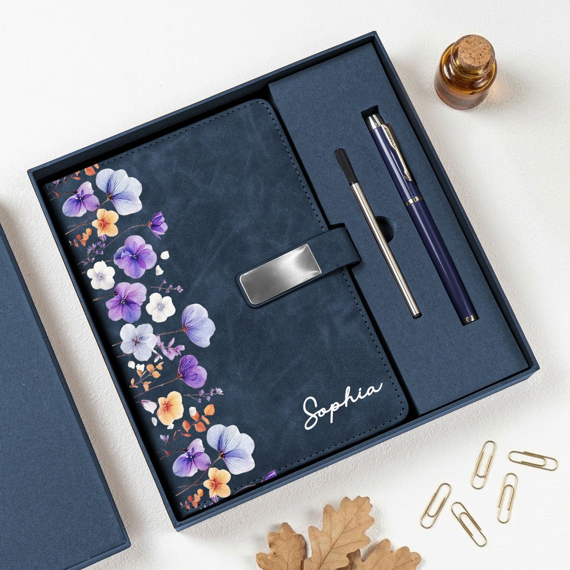 Custom Birth Flower & Name Gift For Her Daughter Friend - Personalized Notebook Set - Photo 1