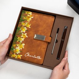 Custom Birth Flower & Name Gift For Her Daughter Friend - Personalized Notebook Set - Photo 3