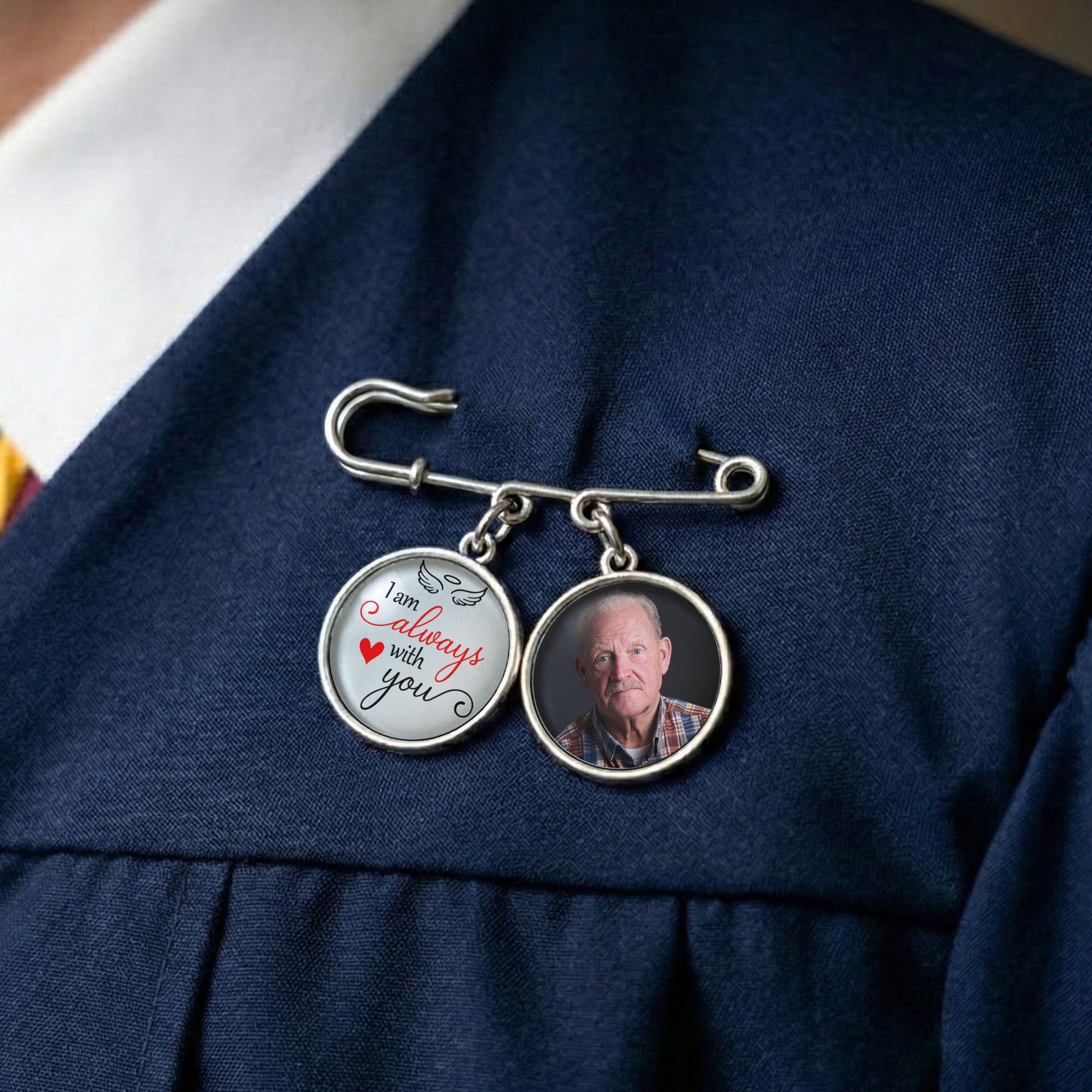 Memorial Custom Photo - Personalized Lapel Pin With Charms - Photo 1