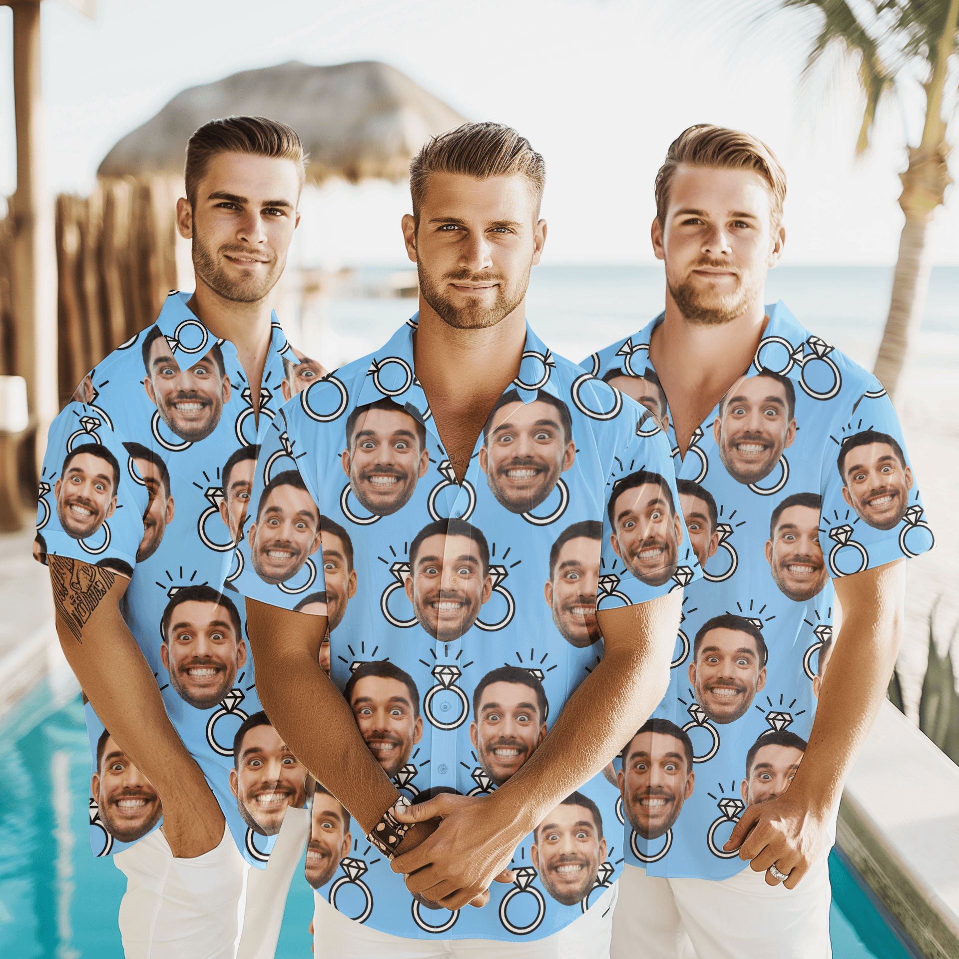Custom Funny Face Wedding Bachelor Party - Custom Photo Hawaiian Shirt - Photo 1