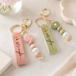 Custom Name & Birth Flower For Her, Sisters, Friends, Teacher, Coworkers - Personalized Beaded Keychain - Photo 1