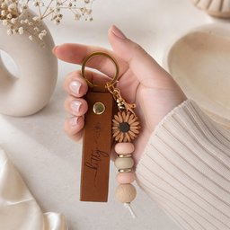 Custom Name & Birth Flower For Her, Sisters, Friends, Teacher, Coworkers - Personalized Beaded Keychain - Photo 3