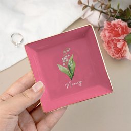 Custom Birth Flower & Name For Her, Gift For Friends, Coworkers, Daughters, Sisters - Personalized Jewelry Dish - Photo 3