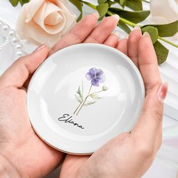 Custom Birth Flower & Name For Her, Gift For Friends, Coworkers, Daughters, Sisters - Personalized Jewelry Dish - Photo 6