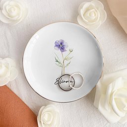 Custom Birth Flower & Name For Her, Gift For Friends, Coworkers, Daughters, Sisters - Personalized Jewelry Dish - Photo 5