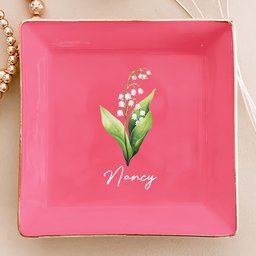 Custom Birth Flower & Name For Her, Gift For Friends, Coworkers, Daughters, Sisters - Personalized Jewelry Dish - Photo 2
