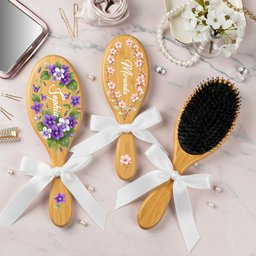 Custom Birth Flower & Name For Her, Daughter, Sister, Thank You Gift - Personalized Hair Brush - Photo 1