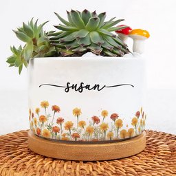 Custom Name & Birth Flower Birthday Gift For Her, Sisters, Daughter, Friends, Coworkers - Personalized Plant Pot - Photo 1