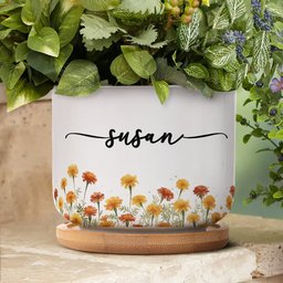 Custom Name & Birth Flower Birthday Gift For Her, Sisters, Daughter, Friends, Coworkers - Personalized Plant Pot - Photo 5