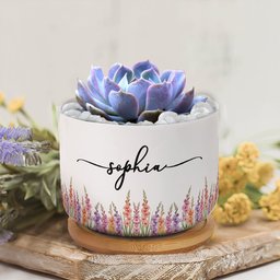 Custom Name & Birth Flower Birthday Gift For Her, Sisters, Daughter, Friends, Coworkers - Personalized Plant Pot - Photo 2