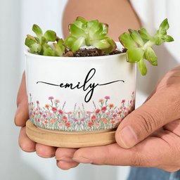 Custom Name & Birth Flower Birthday Gift For Her, Sisters, Daughter, Friends, Coworkers - Personalized Plant Pot - Photo 3