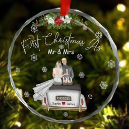 First Christmas As Mr & Mrs - Personalized Glass Ornament - Photo 2
