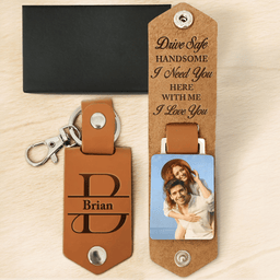 Drive Safe Handsome I Love You - Personalized Leather Photo Keychain - Photo 4