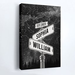 Custom Name Street Sign Star Map Wedding Couple Gift - Personalized Wrapped Canvas - Photo 3
