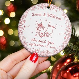 Couples First Christmas Married, Engaged Newlywed 1st Xmas Gift - Personalized Ceramic Ornament - Photo 4