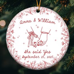 Couples First Christmas Married, Engaged Newlywed 1st Xmas Gift - Personalized Ceramic Ornament - Photo 2