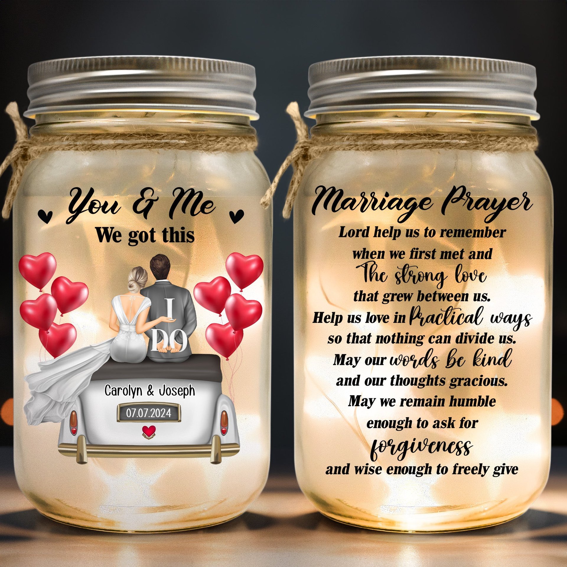 Marriage Prayer Lord Help Us To Remember - Personalized Mason Jar Light - Photo 1