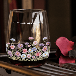 Custom Birth Flower & Name For Her, Coworkers, Friends, Teacher - Personalized Wine Glass - Photo 3