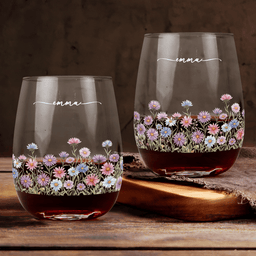 Custom Birth Flower & Name For Her, Coworkers, Friends, Teacher - Personalized Wine Glass - Photo 2