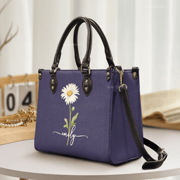 Custom Name & Birth Flower Birthday Gift For Her, Sisters, Daughter, Friends - Personalized Leather Bag - Photo 3