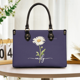 Custom Name & Birth Flower Birthday Gift For Her, Sisters, Daughter, Friends - Personalized Leather Bag - Photo 2