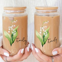 Custom Birth Flower Gift For Her, Wife, Daughter, Friends, Sisters - Personalized Clear Glass Cup - Photo 5