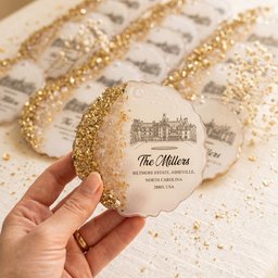Custom Wedding Venue Photo, Toile Illustrated Venue Favors Guest Gifts - Personalized Resin Ornament - Photo 4