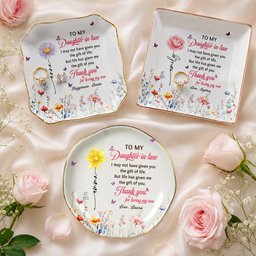 To My Daughter In Law Thank You For Loving My Son - Wedding Gifts From Mother-In-Law - Personalized Jewelry Dish - Photo 1