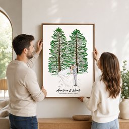 Custom Wedding Venue Guest Book Alternative Pine Tree Art, Couple Portrait Photo Wedding Sign - Personalized Poster - Photo 6