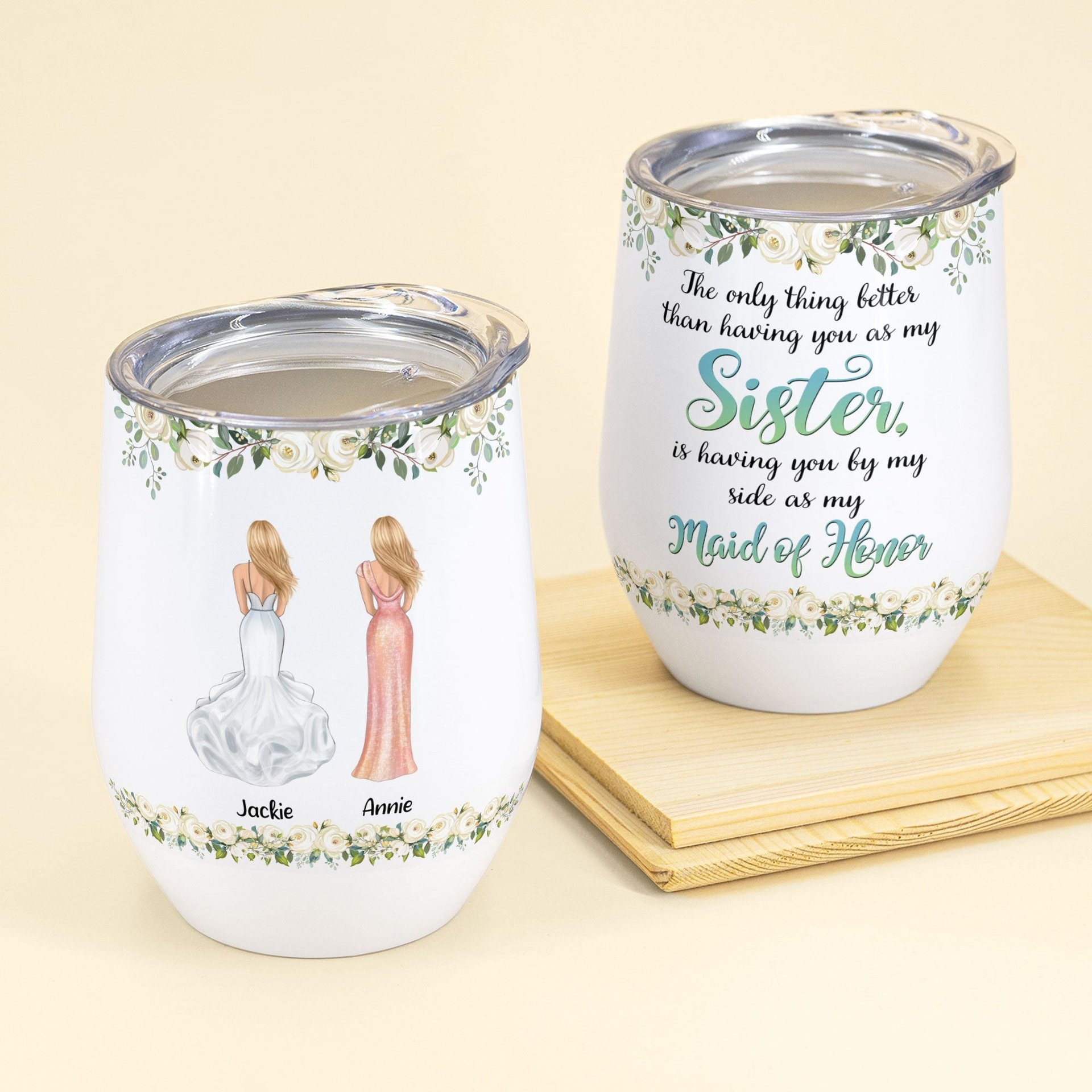 By My Side As My Maid Of Honor - Personalized Wine Tumbler - Photo 1
