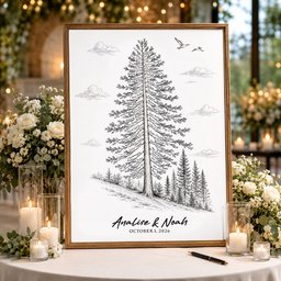 Custom Guest Book Sign Alternative Rustic Pine Tree - Personalized Poster - Photo 2